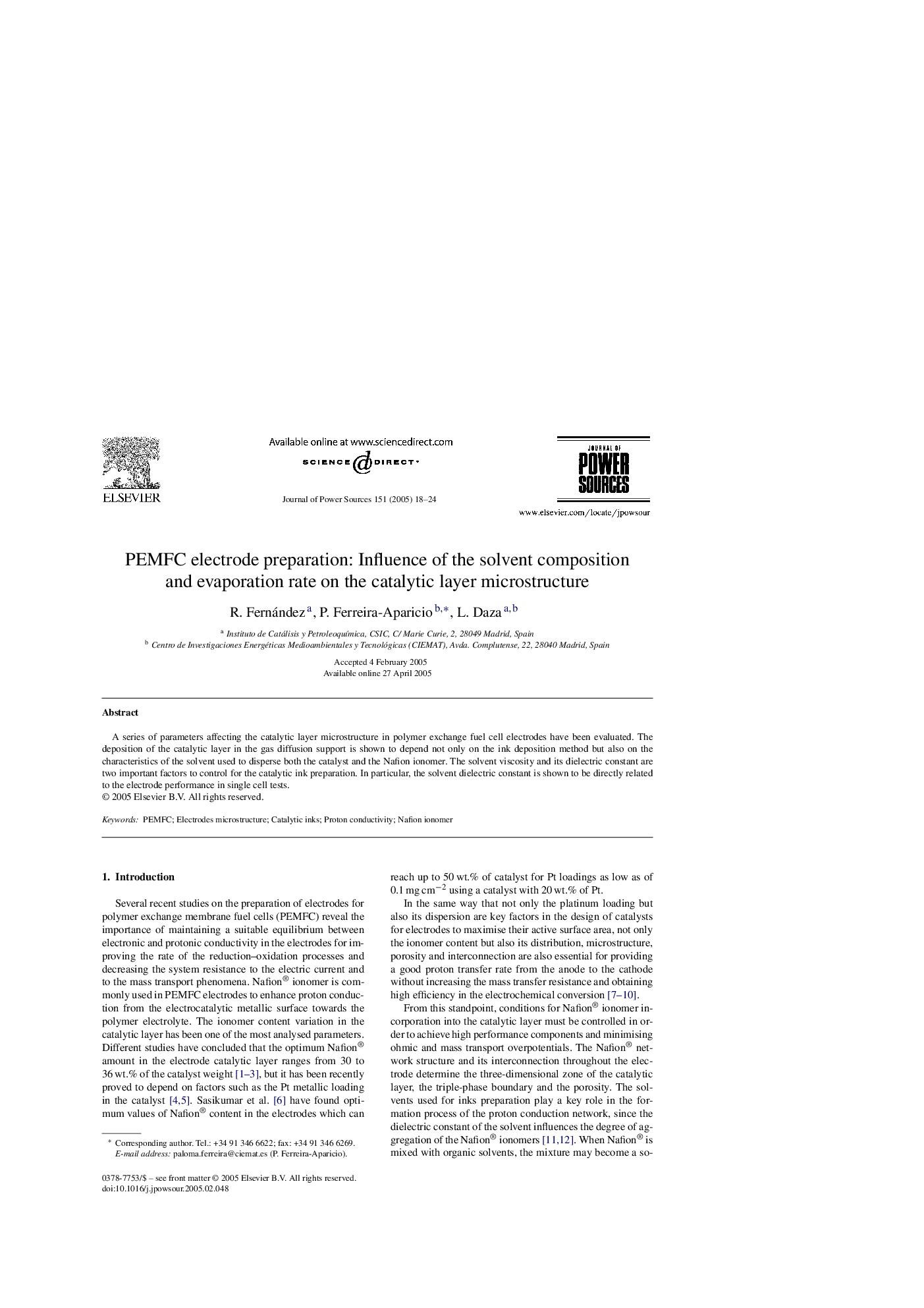 PEMFC electrode preparation: Influence of the solvent composition and evaporation rate on the catalytic layer microstructure