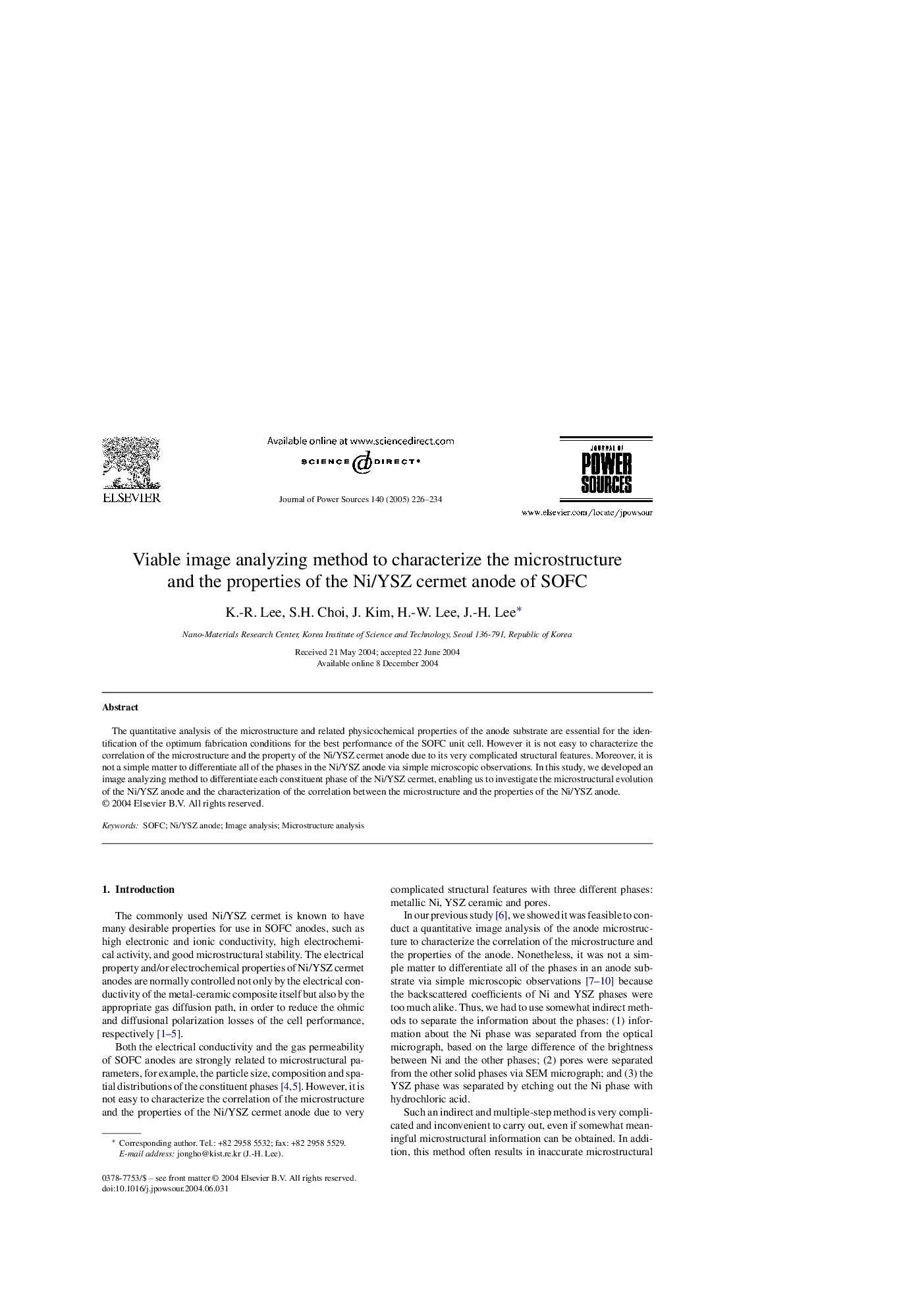 Viable image analyzing method to characterize the microstructure and the properties of the Ni/YSZ cermet anode of SOFC