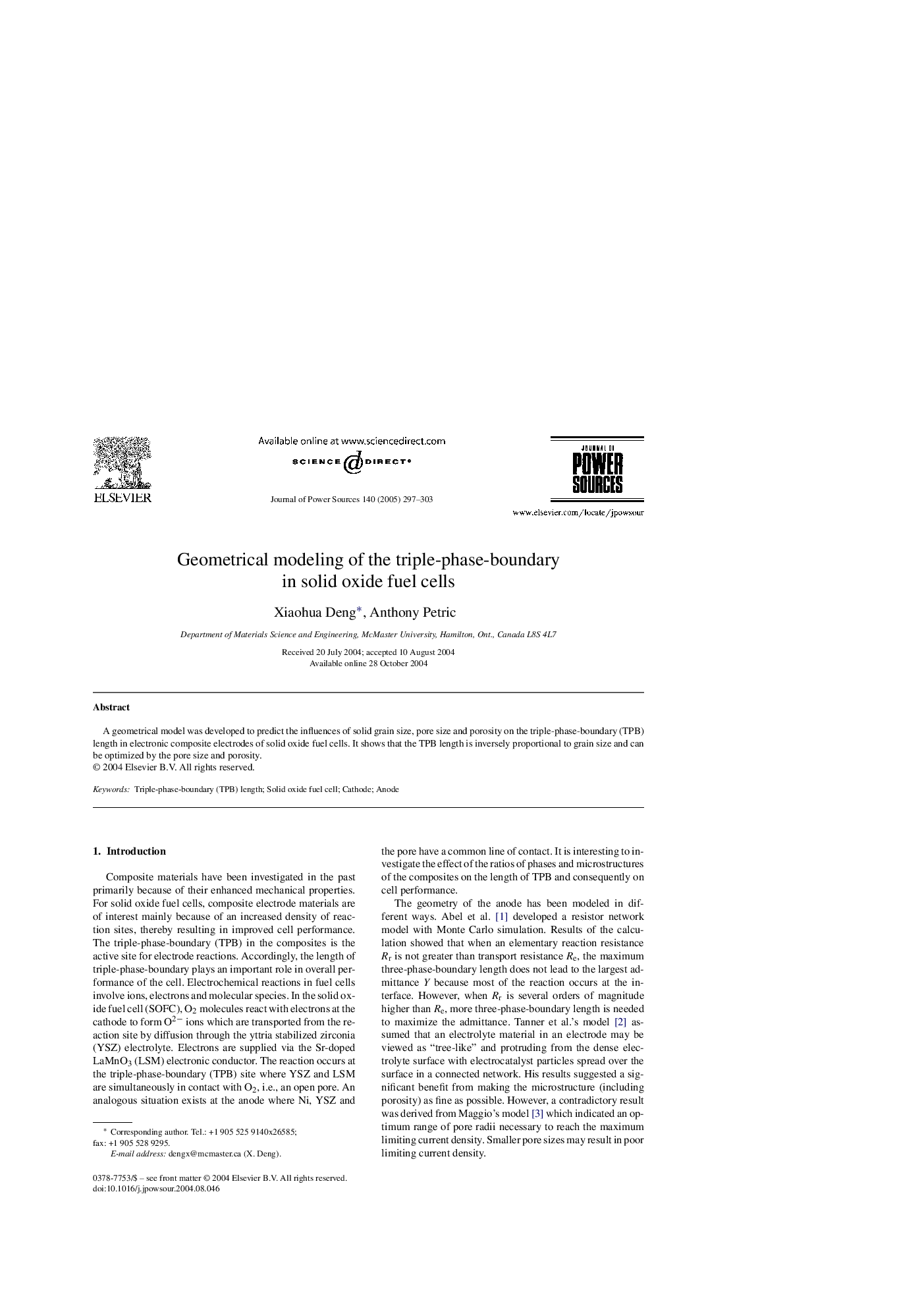 Geometrical modeling of the triple-phase-boundary in solid oxide fuel cells