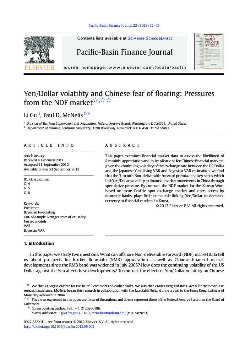 Yen/Dollar volatility and Chinese fear of floating: Pressures from the NDF market 