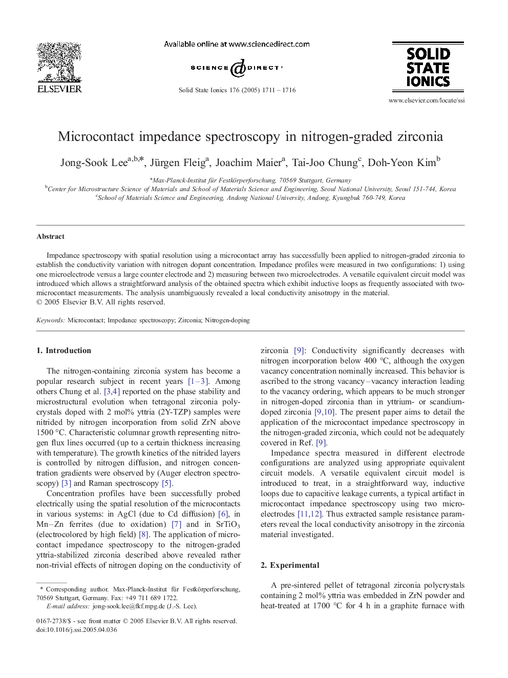 Microcontact impedance spectroscopy in nitrogen-graded zirconia