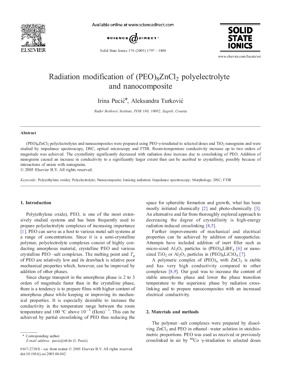 Radiation modification of (PEO)8ZnCl2 polyelectrolyte and nanocomposite