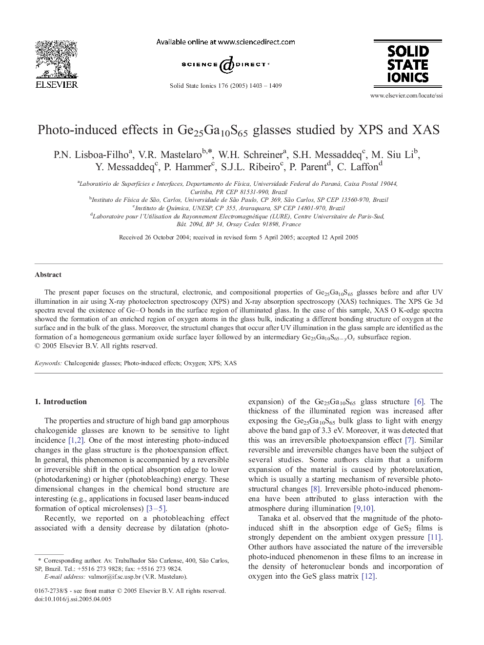 Photo-induced effects in Ge25Ga10S65 glasses studied by XPS and XAS