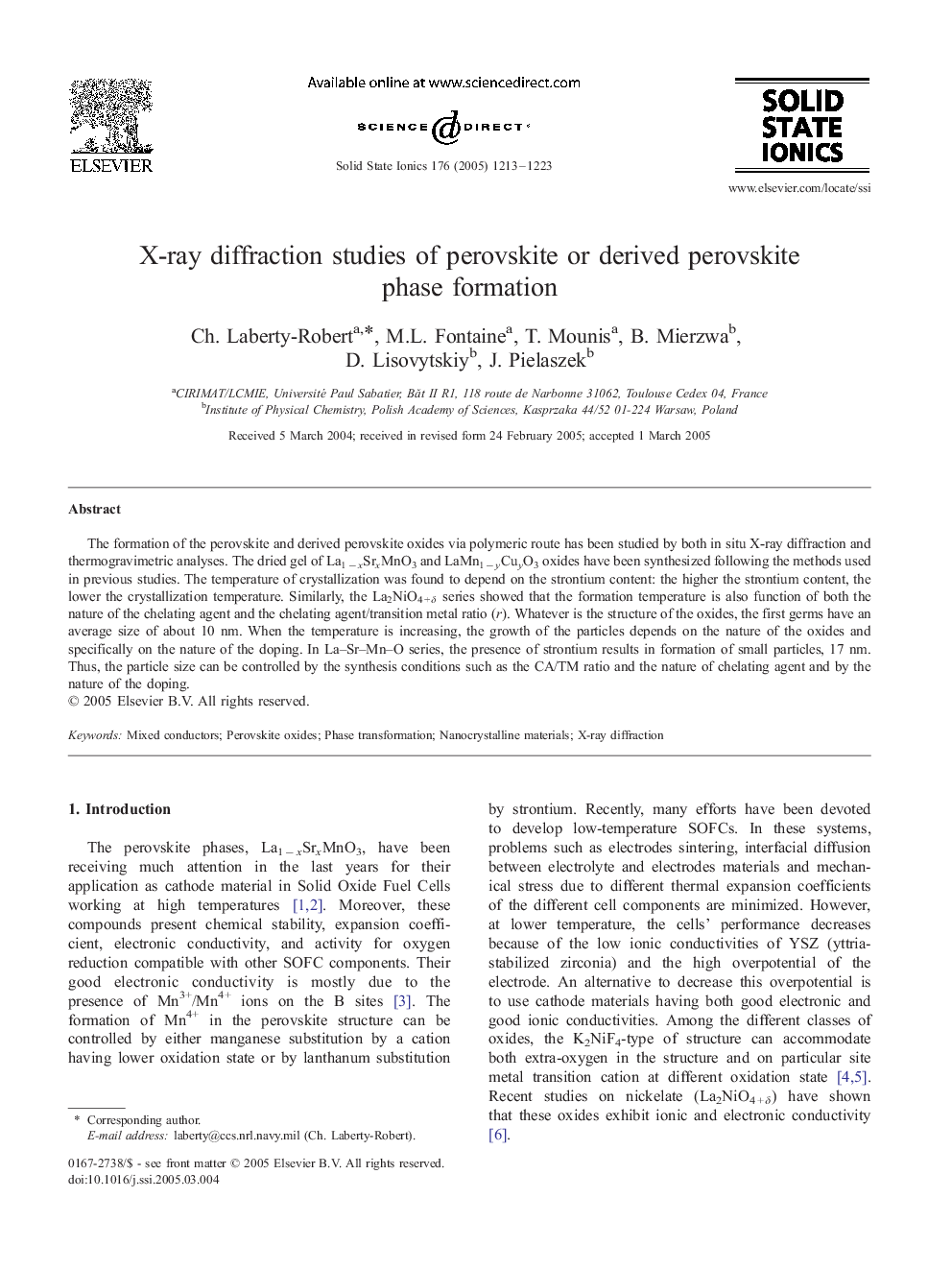 X-ray diffraction studies of perovskite or derived perovskite phase formation