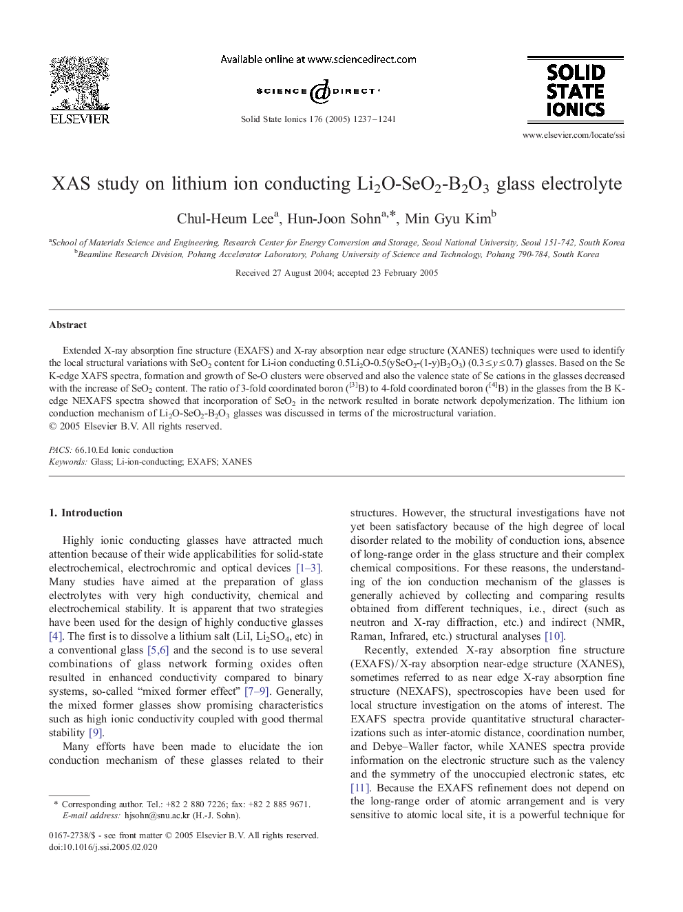 XAS study on lithium ion conducting Li2O-SeO2-B2O3 glass electrolyte