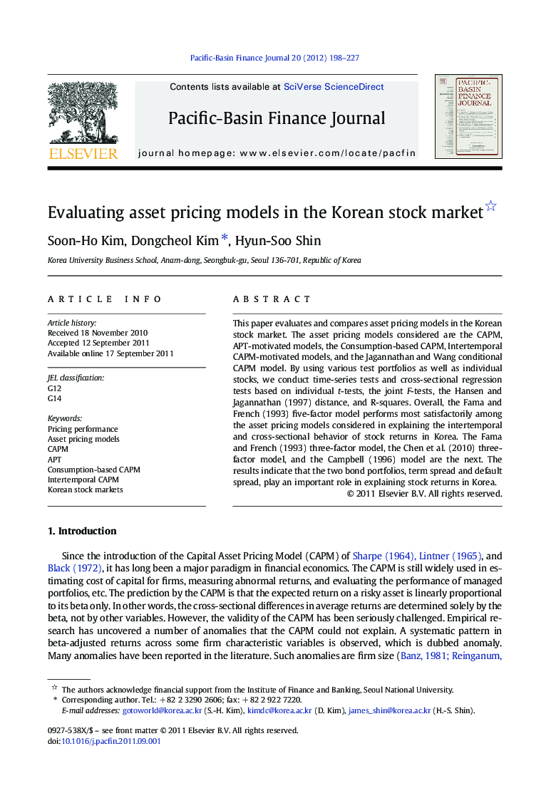 Evaluating asset pricing models in the Korean stock market 