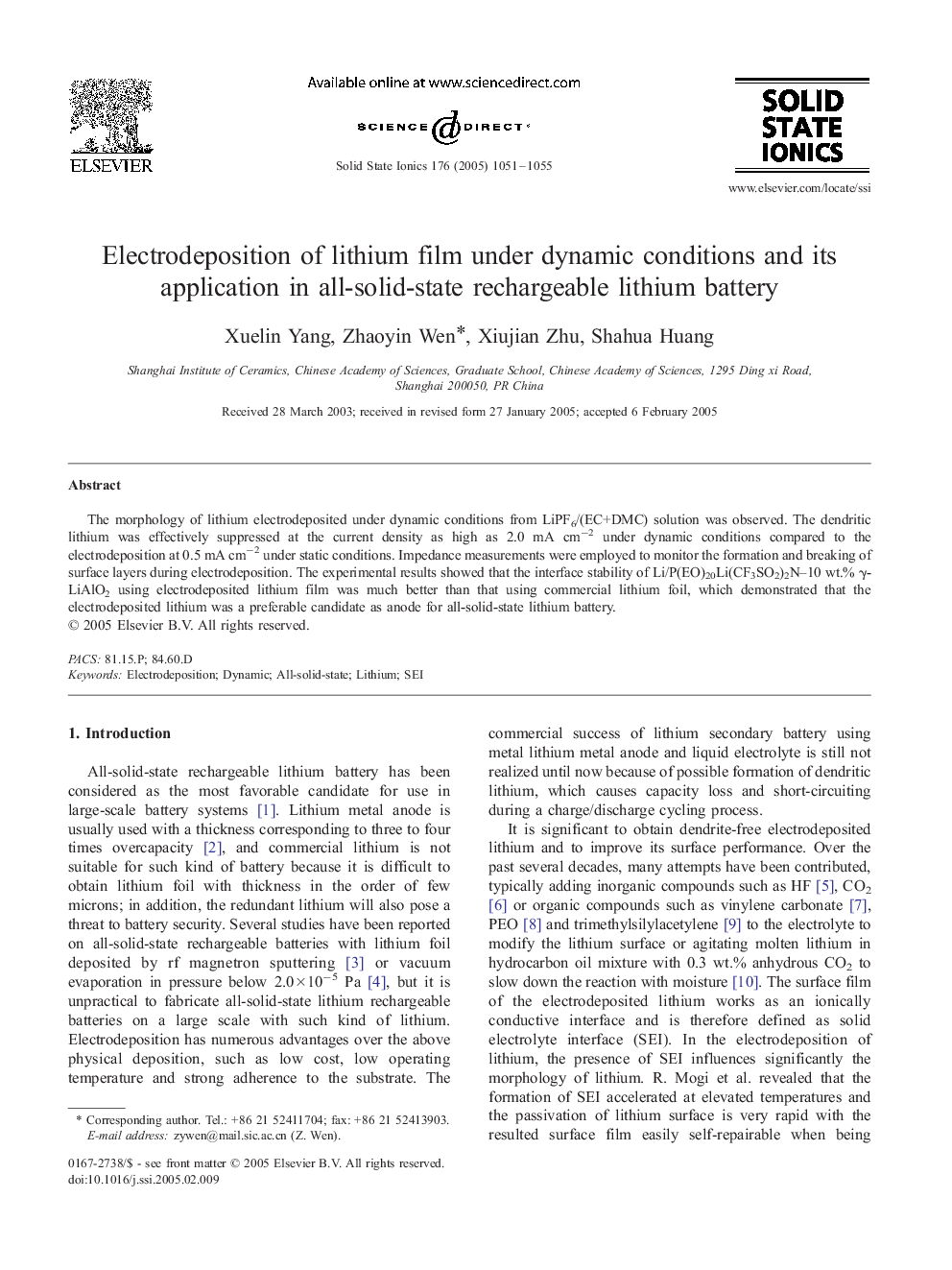 Electrodeposition of lithium film under dynamic conditions and its application in all-solid-state rechargeable lithium battery