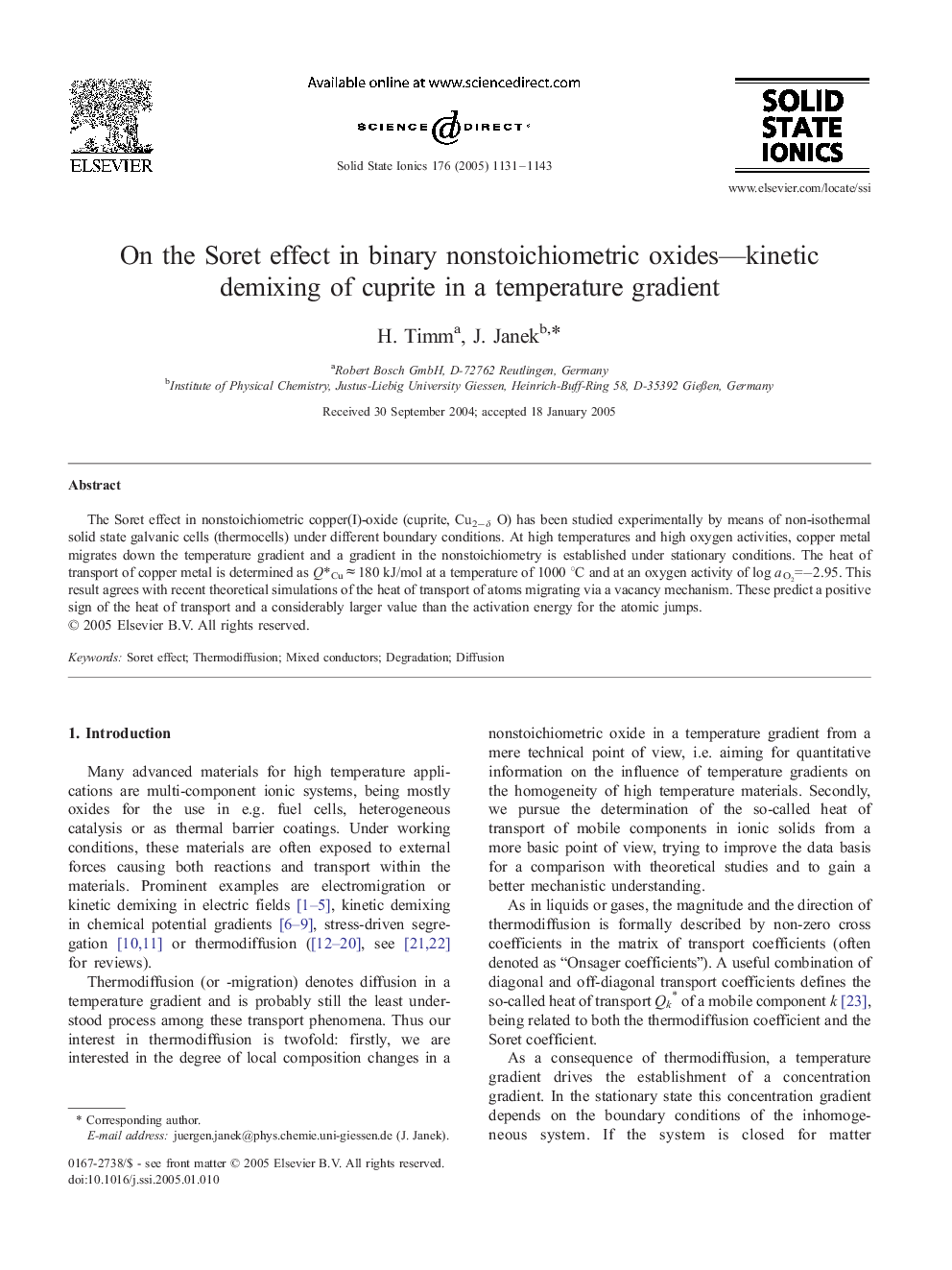 On the Soret effect in binary nonstoichiometric oxides-kinetic demixing of cuprite in a temperature gradient