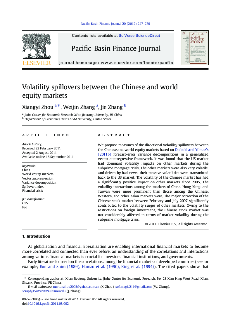 Volatility spillovers between the Chinese and world equity markets