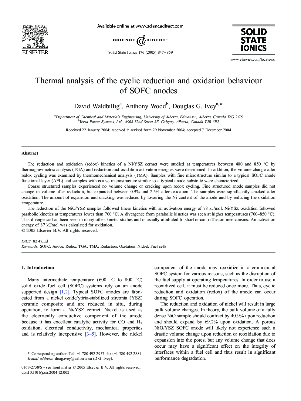 Thermal analysis of the cyclic reduction and oxidation behaviour of SOFC anodes