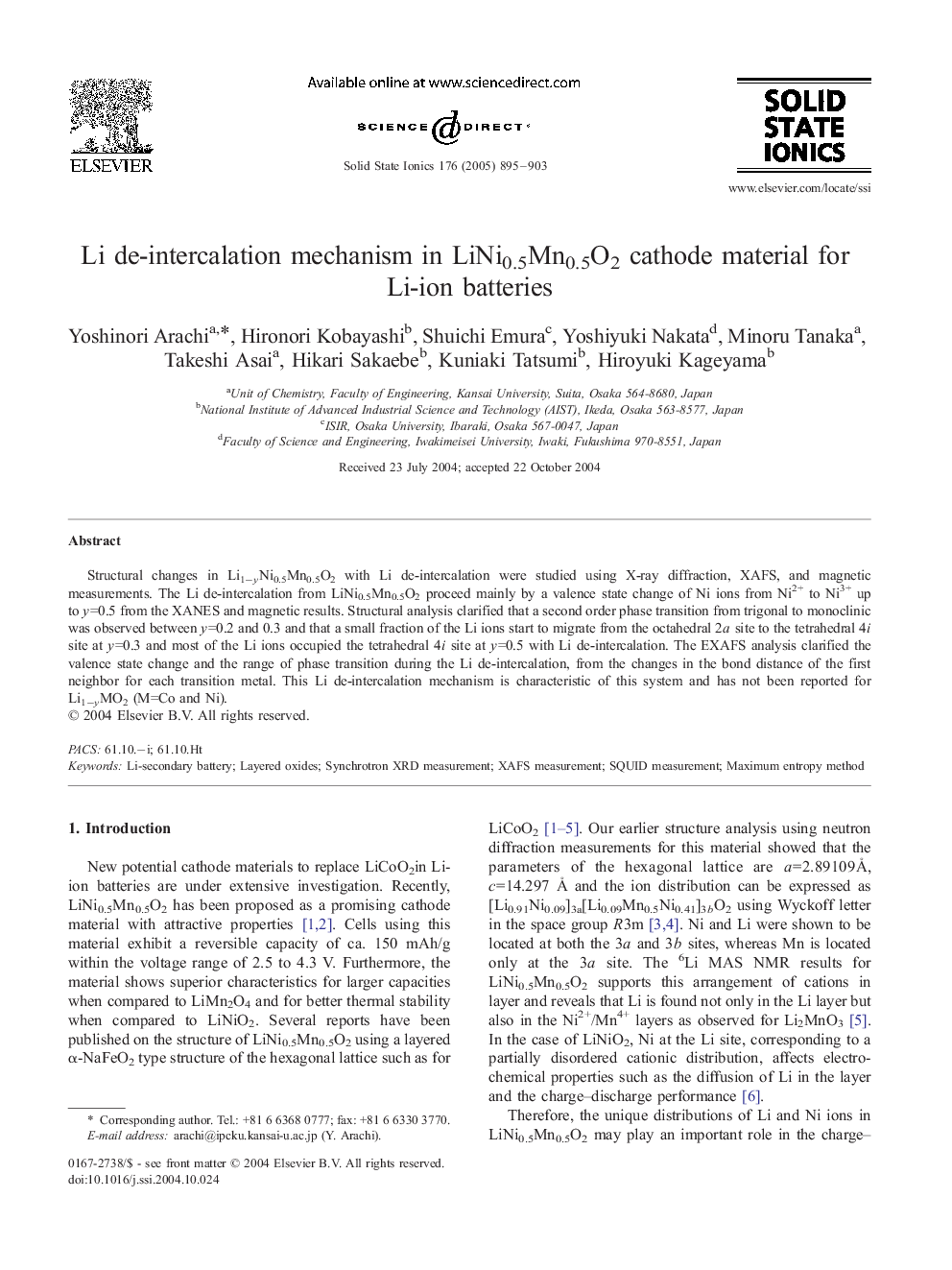 Li de-intercalation mechanism in LiNi0.5Mn0.5O2 cathode material for Li-ion batteries