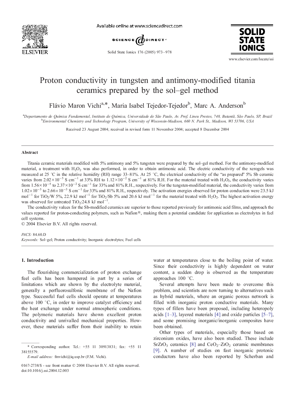 Proton conductivity in tungsten and antimony-modified titania ceramics prepared by the sol-gel method