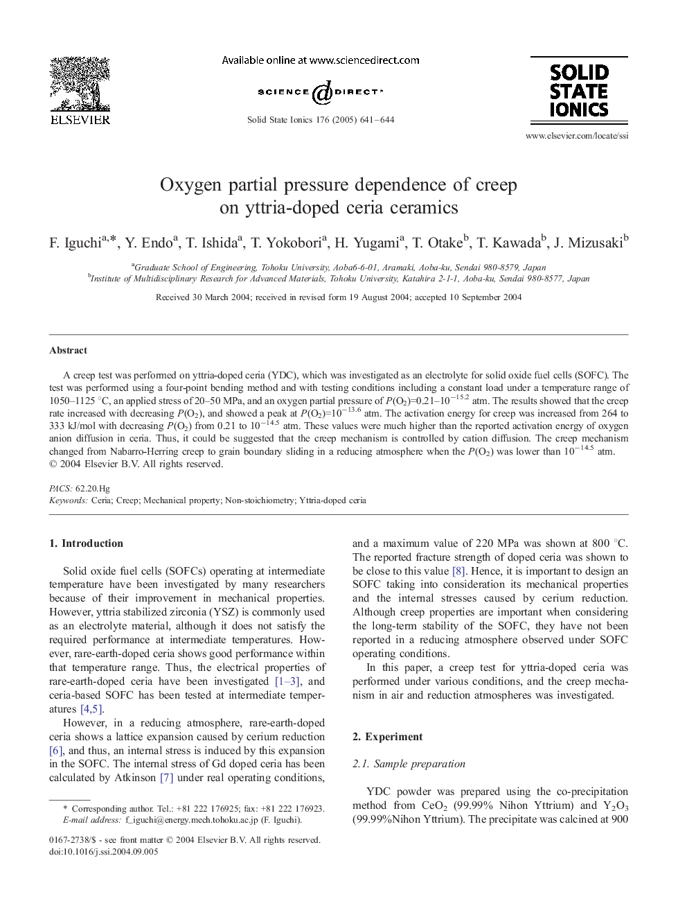 Oxygen partial pressure dependence of creep on yttria-doped ceria ceramics