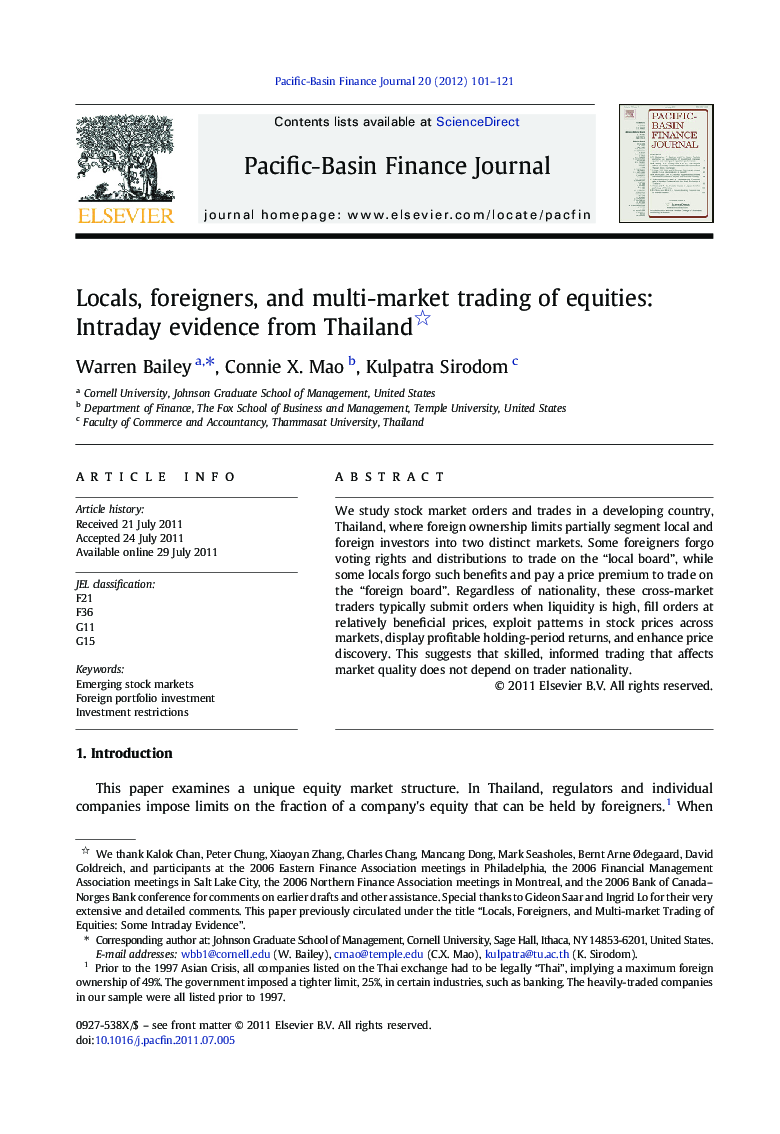 Locals, foreigners, and multi-market trading of equities: Intraday evidence from Thailand 