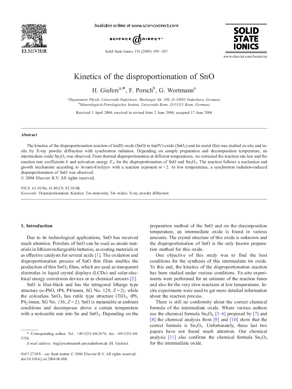 Kinetics of the disproportionation of SnO