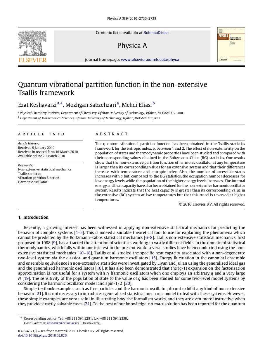 Quantum vibrational partition function in the non-extensive Tsallis framework