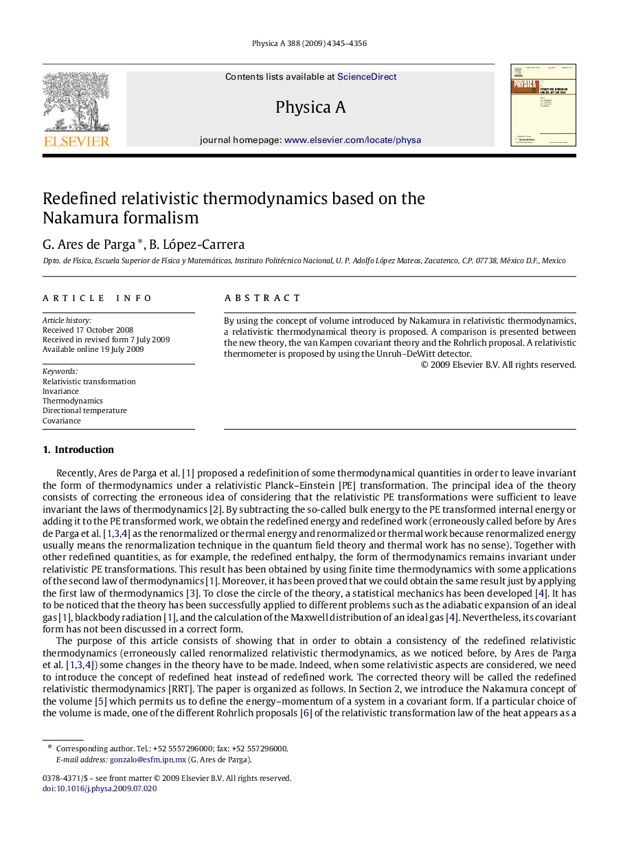 Redefined relativistic thermodynamics based on the Nakamura formalism