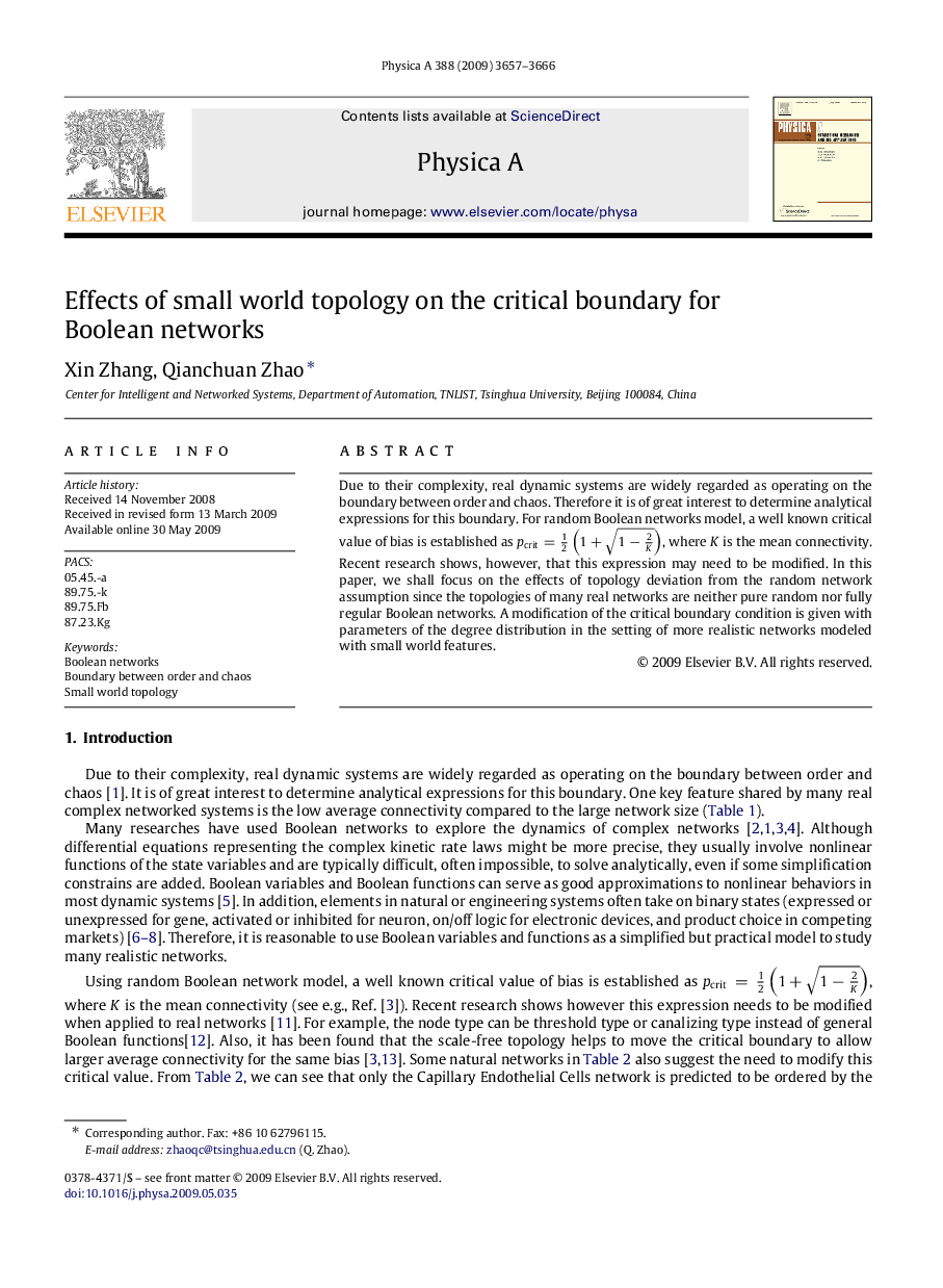 Effects of small world topology on the critical boundary for Boolean networks