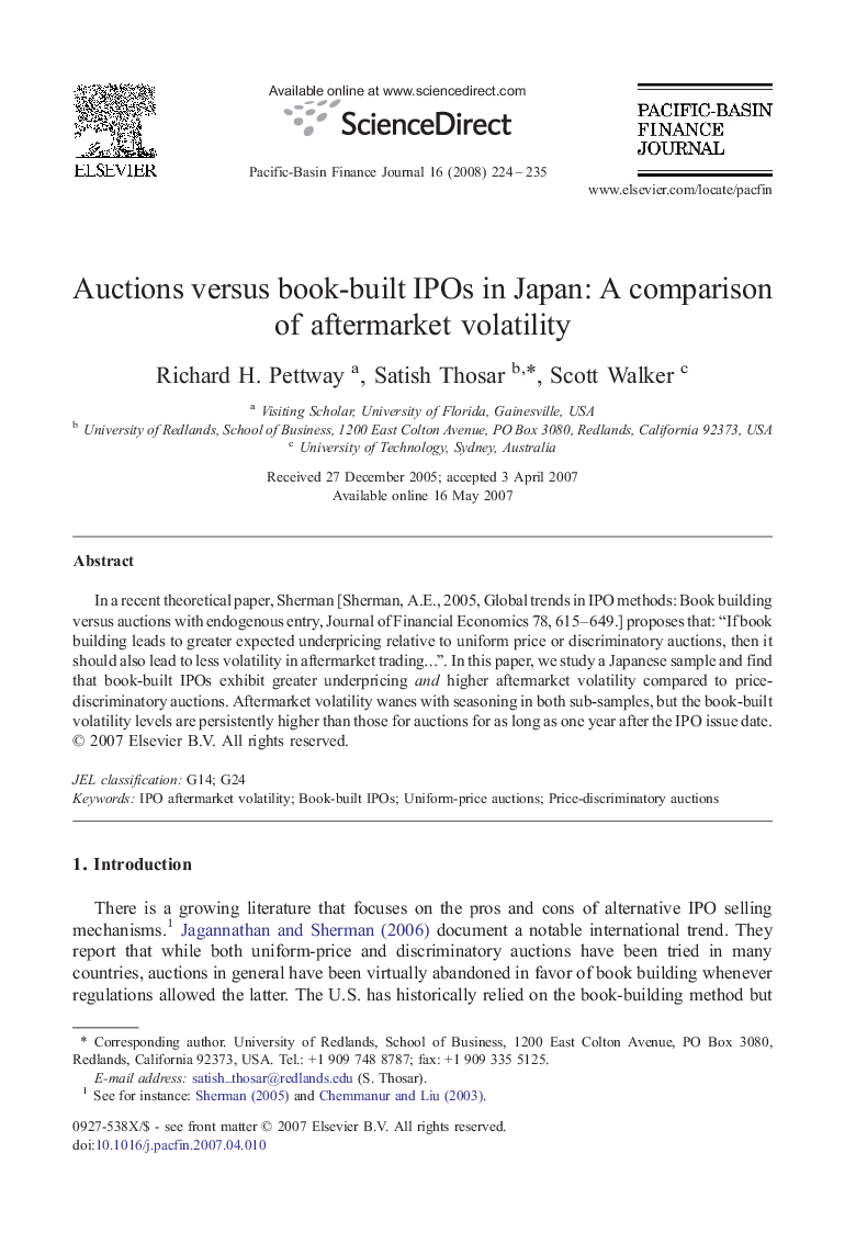 Auctions versus book-built IPOs in Japan: A comparison of aftermarket volatility