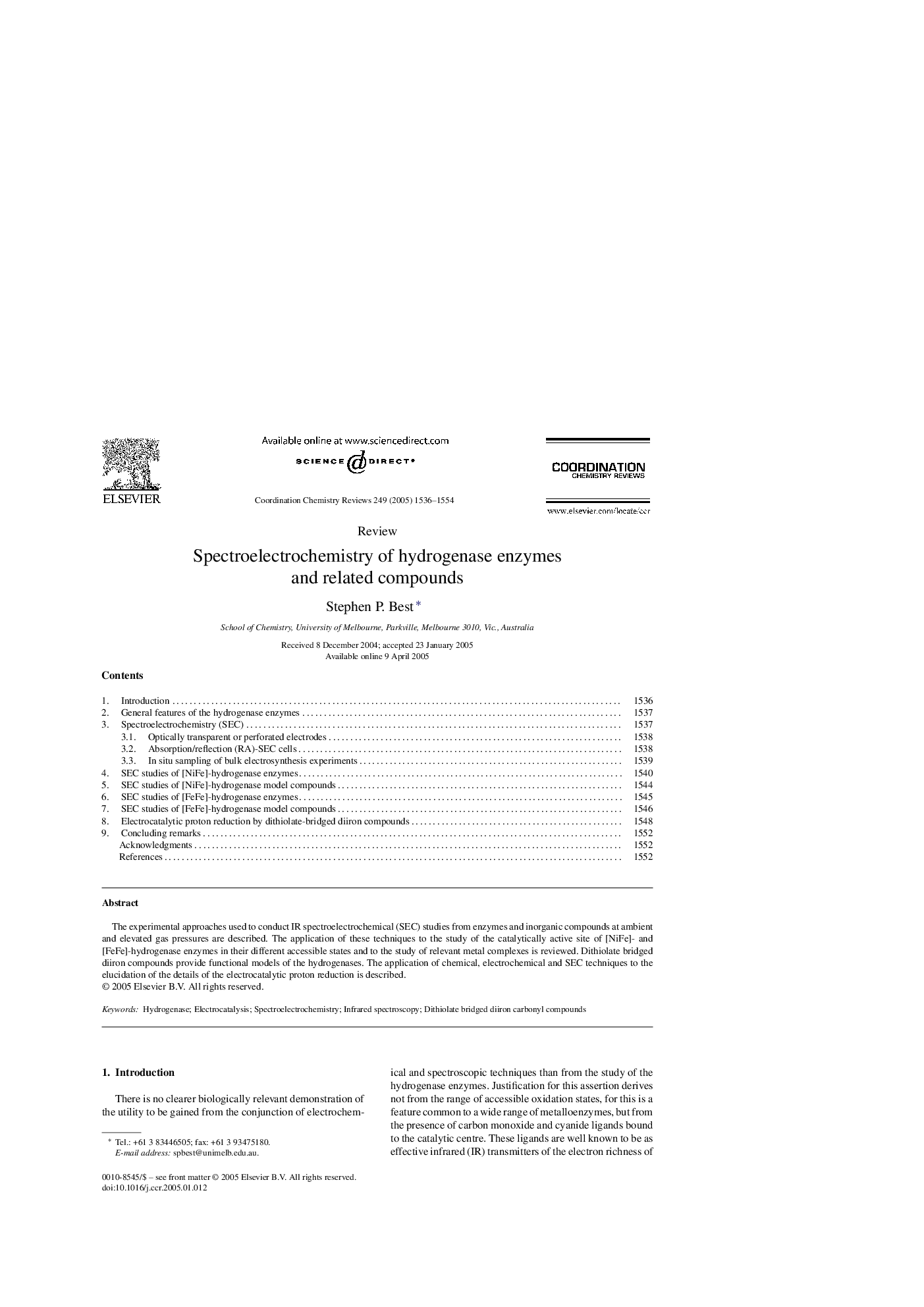 Spectroelectrochemistry of hydrogenase enzymes and related compounds