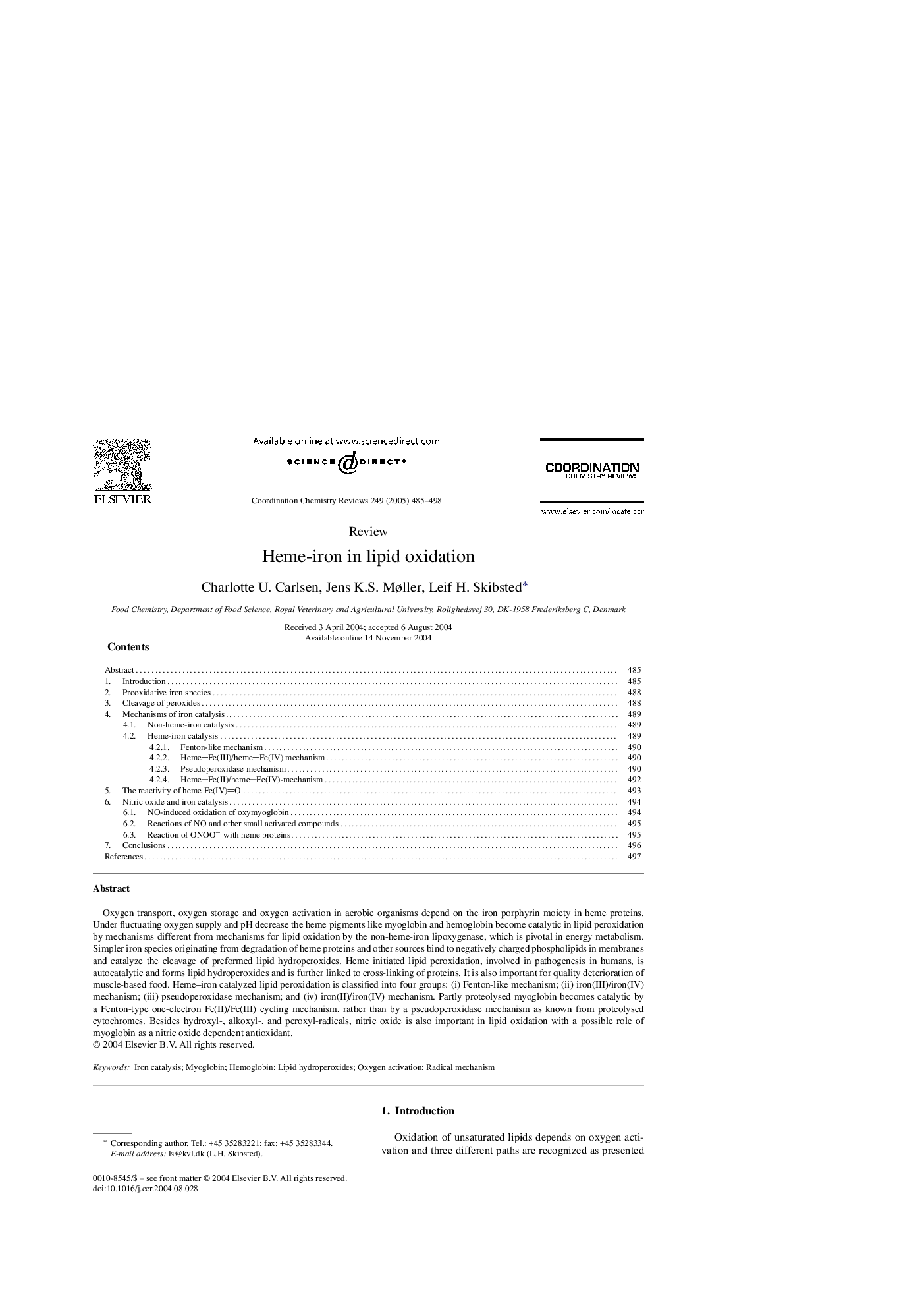 Heme-iron in lipid oxidation