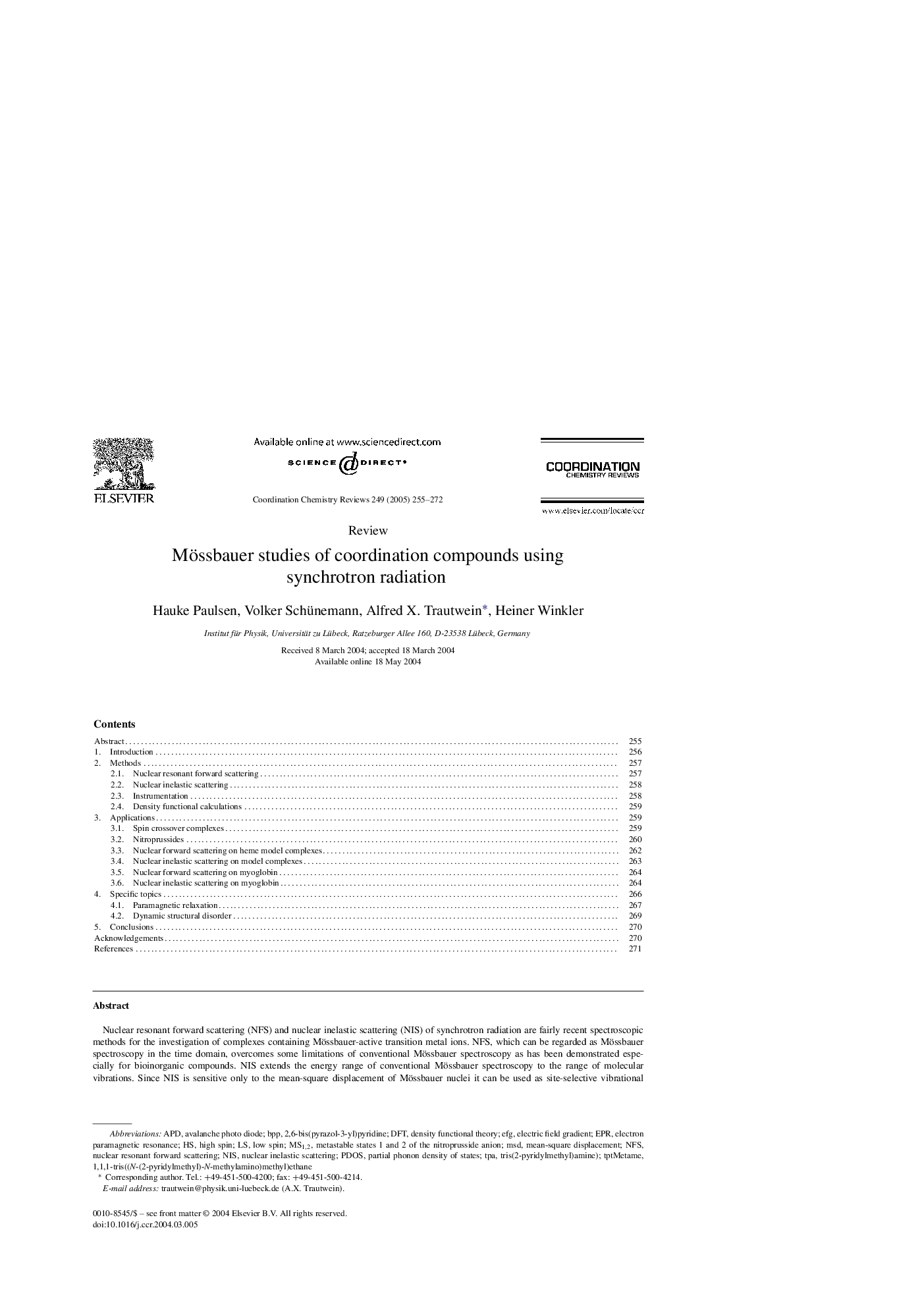 Mössbauer studies of coordination compounds using synchrotron radiation