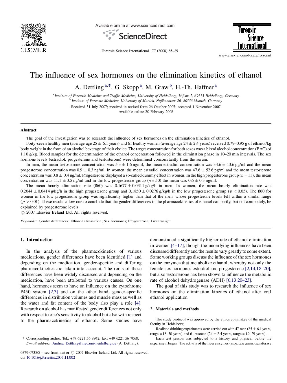 The influence of sex hormones on the elimination kinetics of ethanol