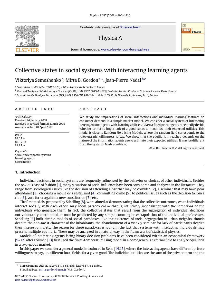 Collective states in social systems with interacting learning agents