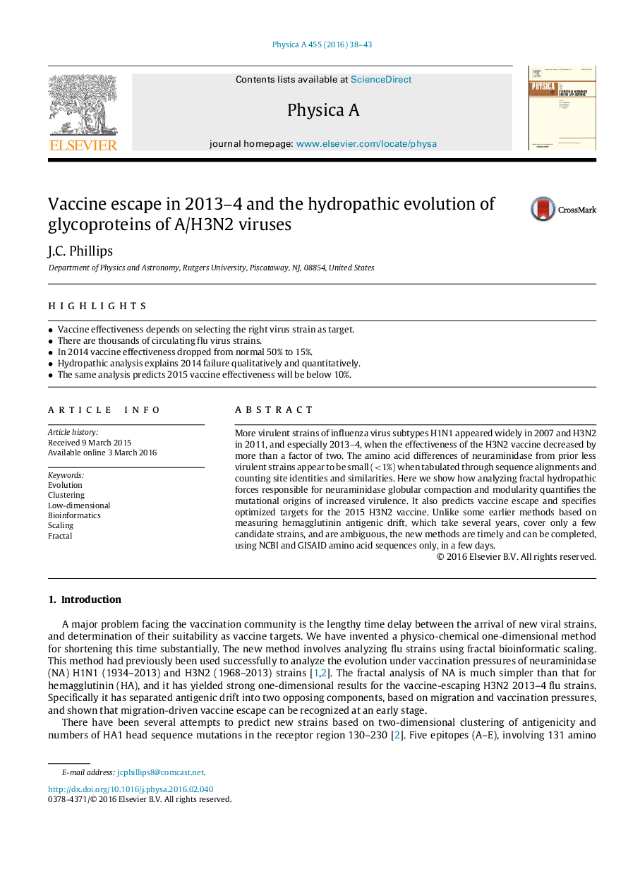 Vaccine escape in 2013-4 and the hydropathic evolution of glycoproteins of A/H3N2 viruses