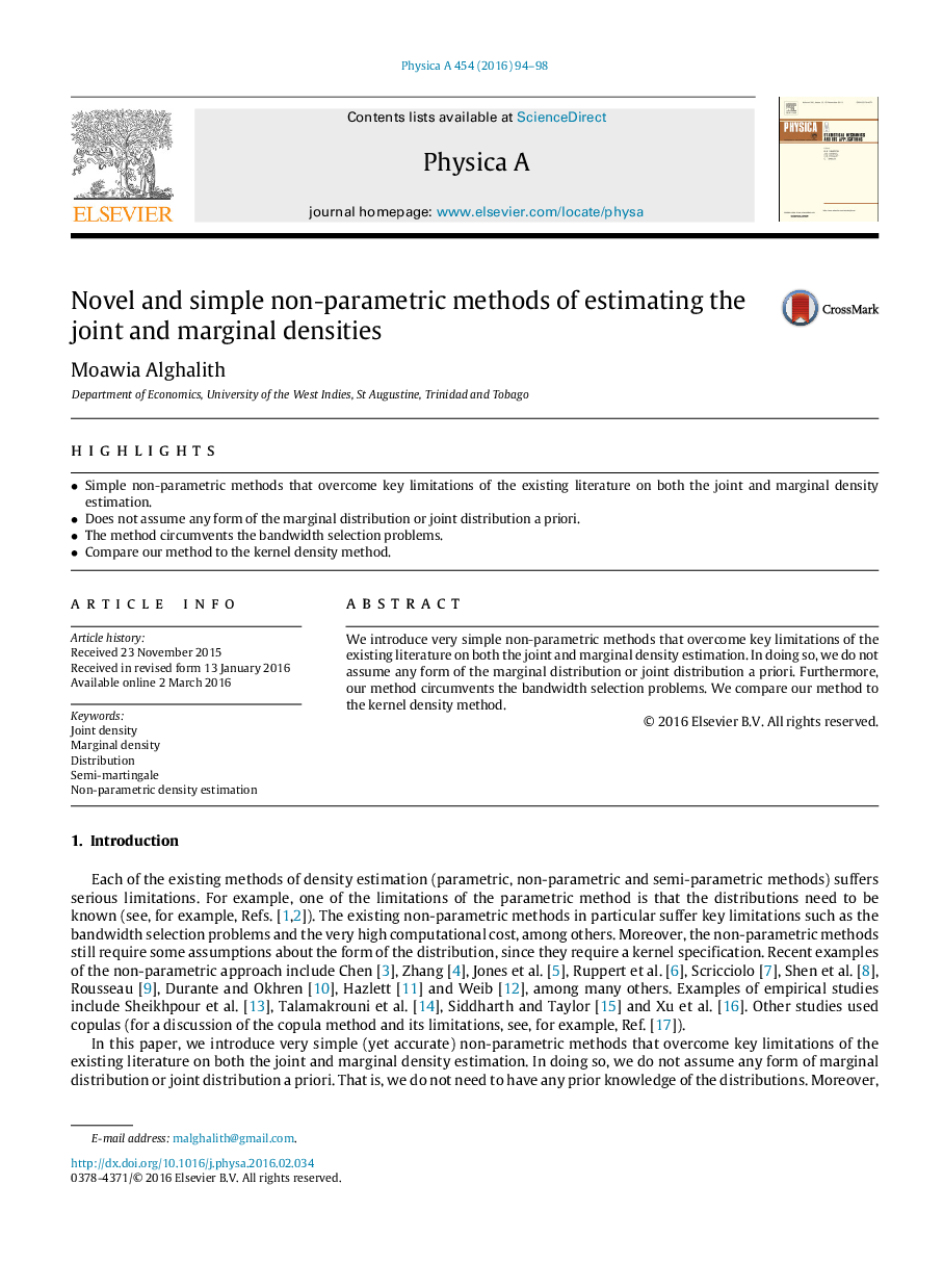 Novel and simple non-parametric methods of estimating the joint and marginal densities