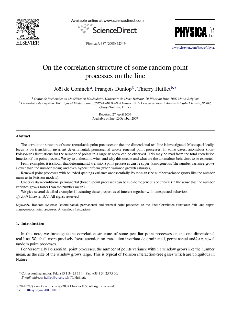 On the correlation structure of some random point processes on the line