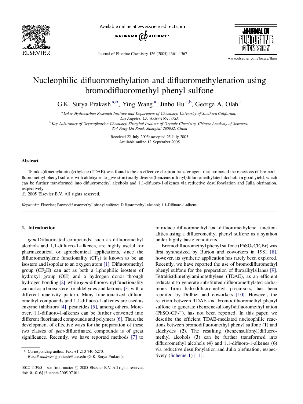Nucleophilic difluoromethylation and difluoromethylenation using bromodifluoromethyl phenyl sulfone