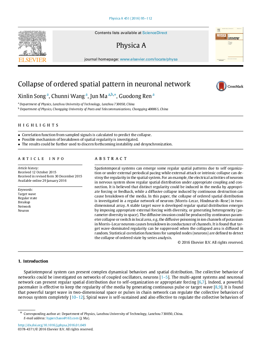 Collapse of ordered spatial pattern in neuronal network