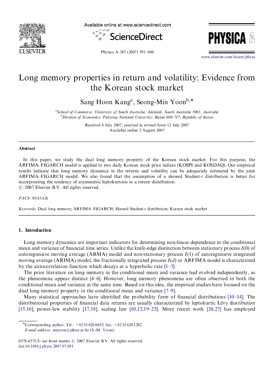 Long memory properties in return and volatility: Evidence from the Korean stock market