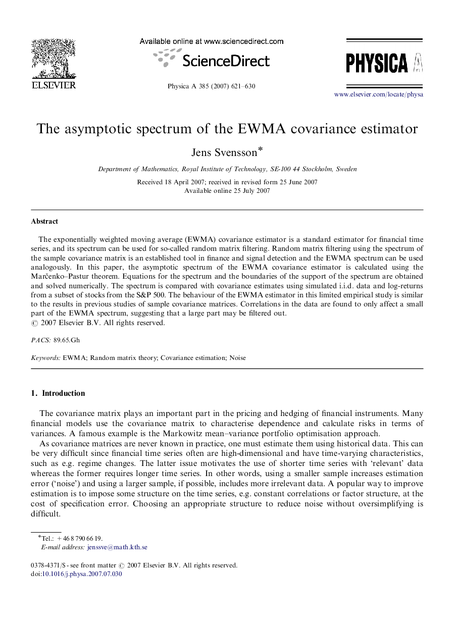 The asymptotic spectrum of the EWMA covariance estimator