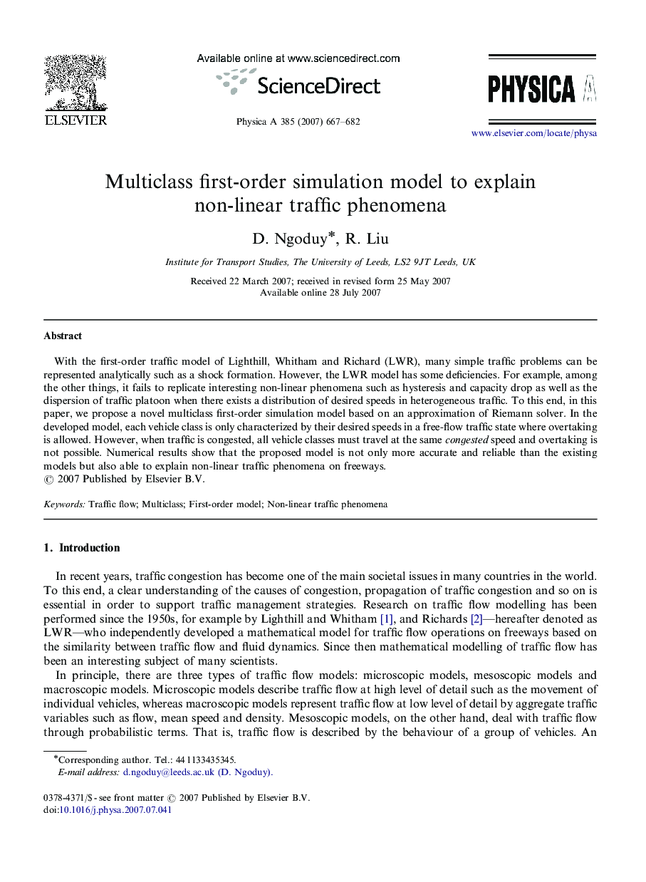 Multiclass first-order simulation model to explain non-linear traffic phenomena