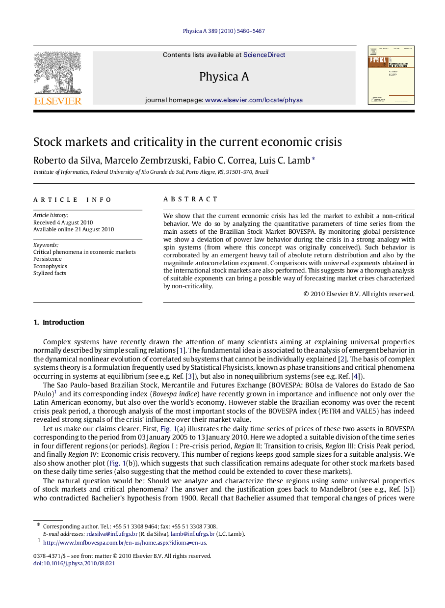 Stock markets and criticality in the current economic crisis