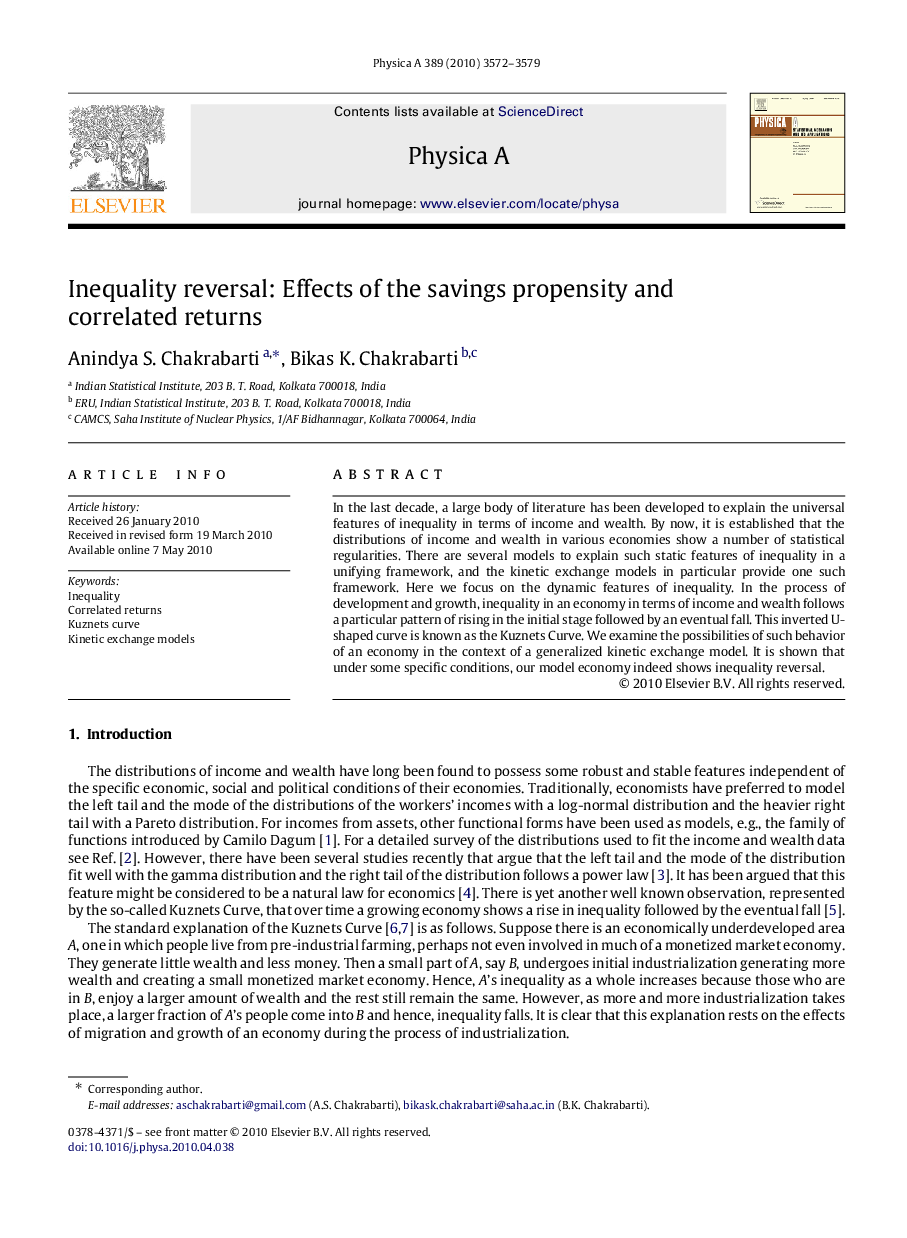 Inequality reversal: Effects of the savings propensity and correlated returns