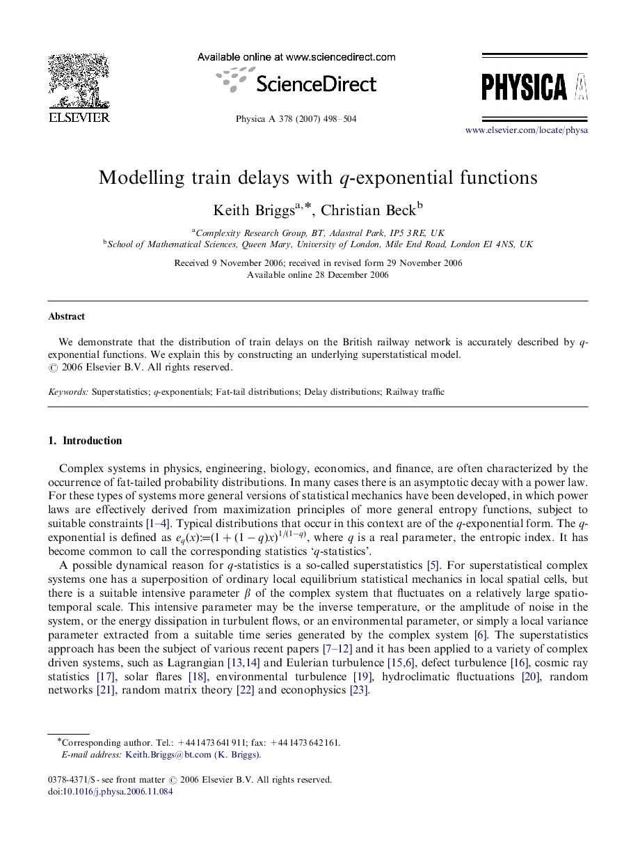 Modelling train delays with q-exponential functions