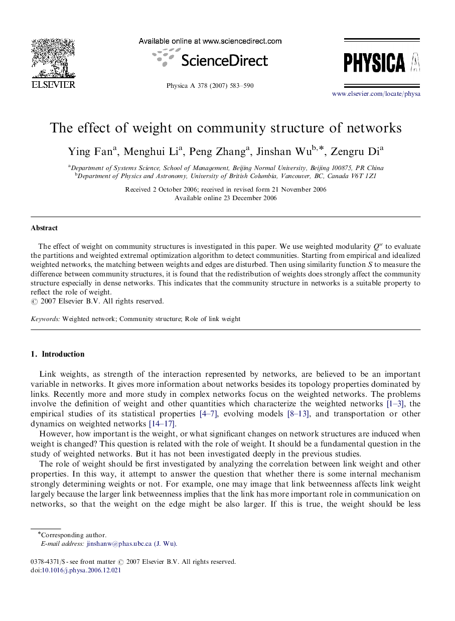 The effect of weight on community structure of networks