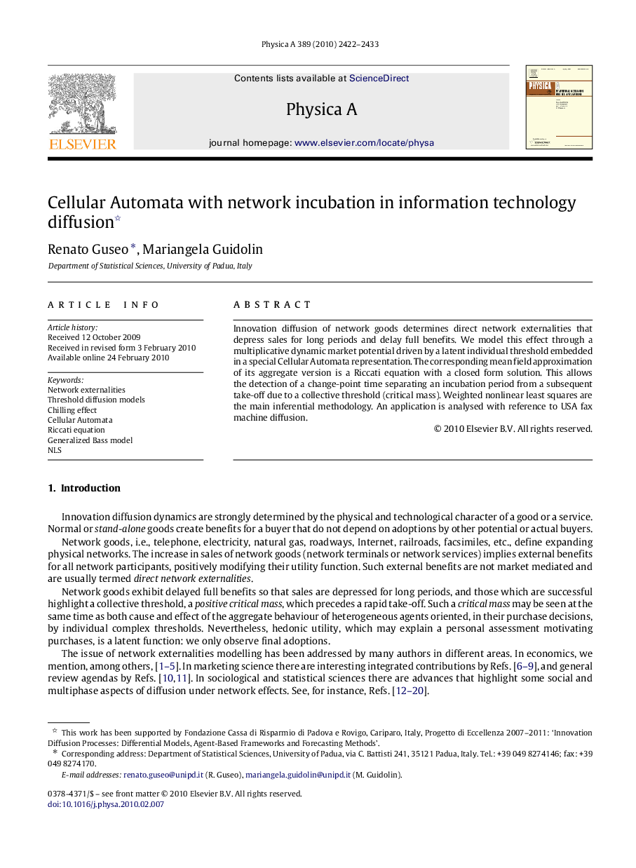 Cellular Automata with network incubation in information technology diffusion 