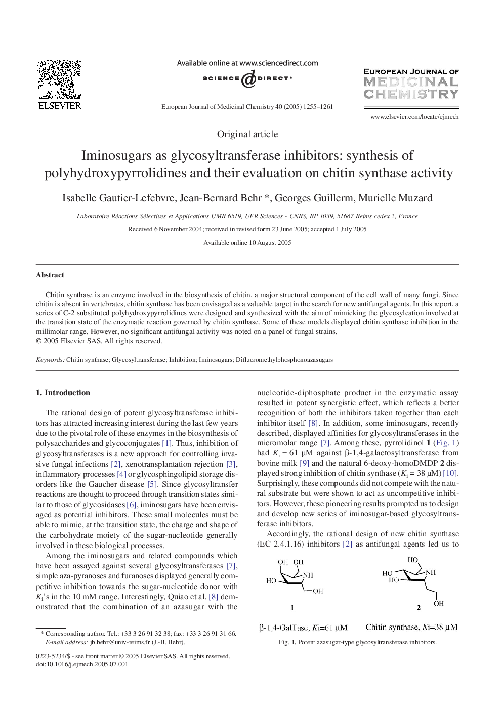 Iminosugars as glycosyltransferase inhibitors: synthesis of polyhydroxypyrrolidines and their evaluation on chitin synthase activity