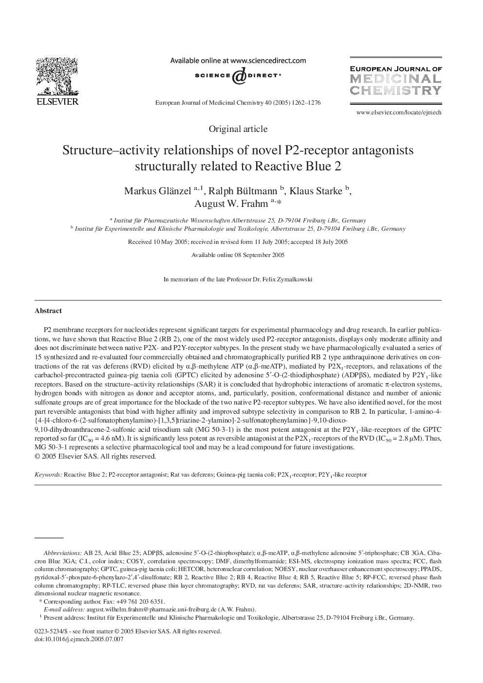 Structure-activity relationships of novel P2-receptor antagonists structurally related to Reactive Blue 2