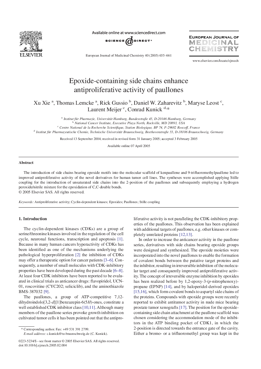 Epoxide-containing side chains enhance antiproliferative activity of paullones