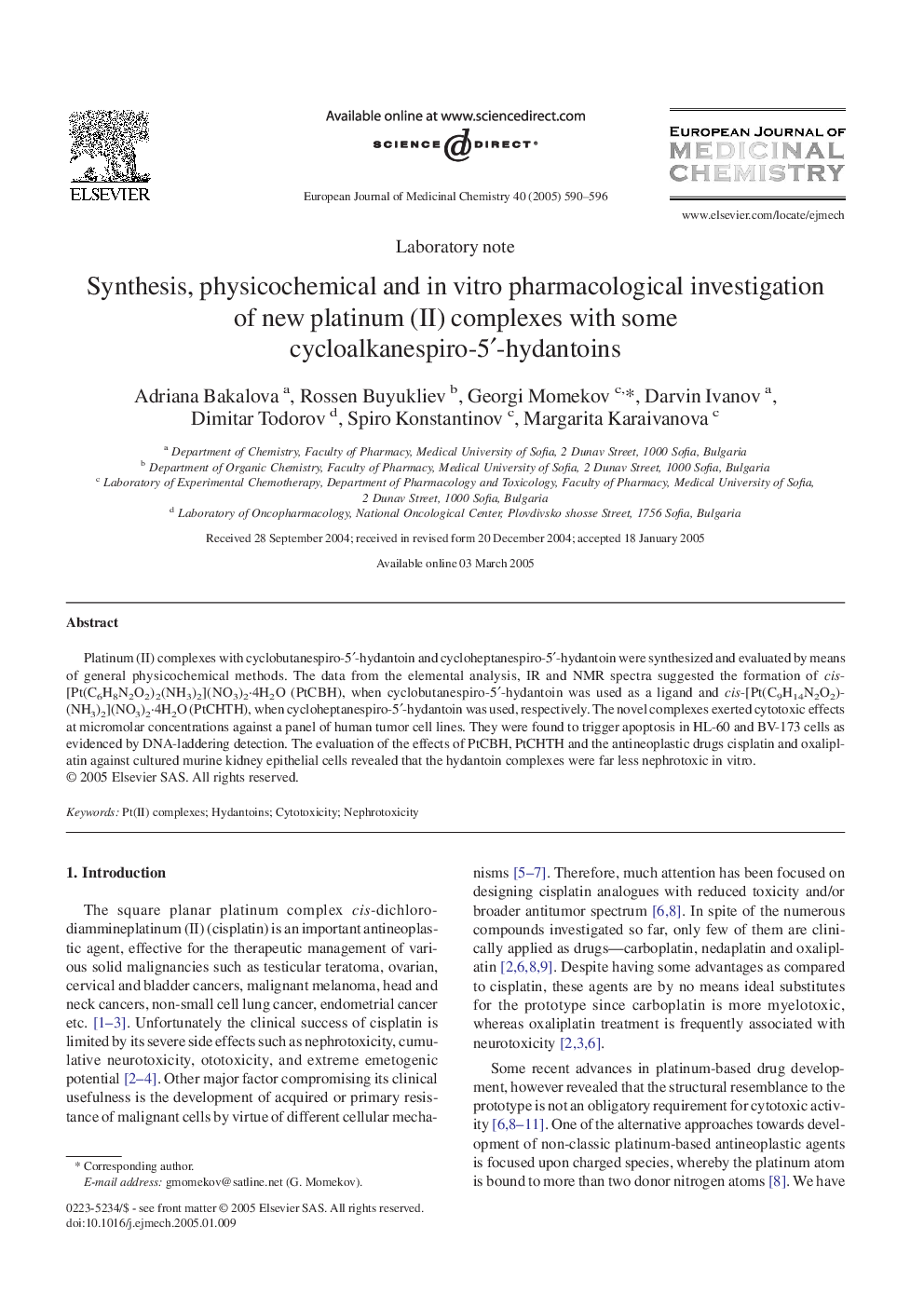 Synthesis, physicochemical and in vitro pharmacological investigation of new platinum (II) complexes with some cycloalkanespiro-5â²-hydantoins