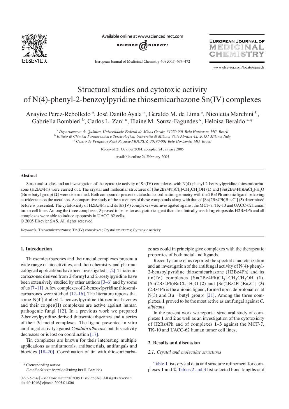 Structural studies and cytotoxic activity of N(4)-phenyl-2-benzoylpyridine thiosemicarbazone Sn(IV) complexes