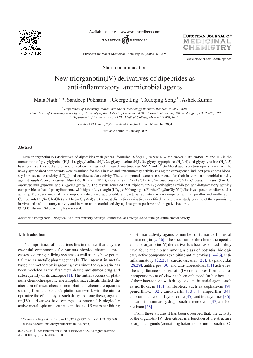 New triorganotin(IV) derivatives of dipeptides as anti-inflammatory-antimicrobial agents