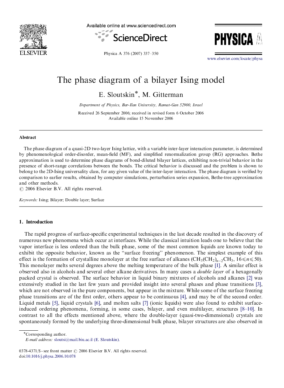The phase diagram of a bilayer Ising model