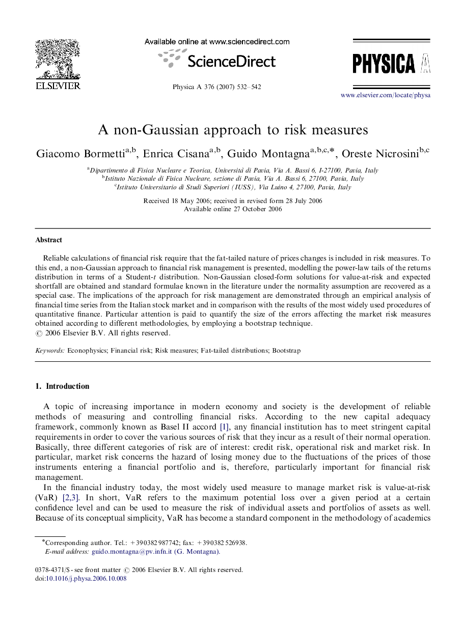 A non-Gaussian approach to risk measures