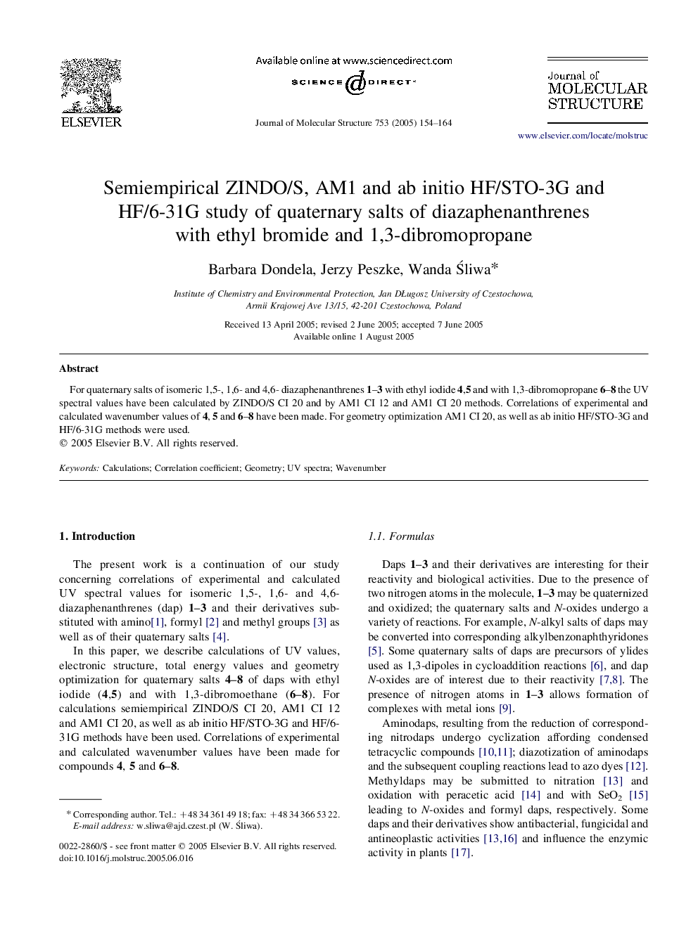 Semiempirical ZINDO/S, AM1 and ab initio HF/STO-3G and HF/6-31G study of quaternary salts of diazaphenanthrenes with ethyl bromide and 1,3-dibromopropane
